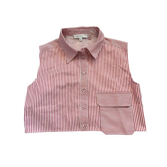Torn By Ronny Kobo red Pinstripe Cropped Top NEW - Picture 6 of 8